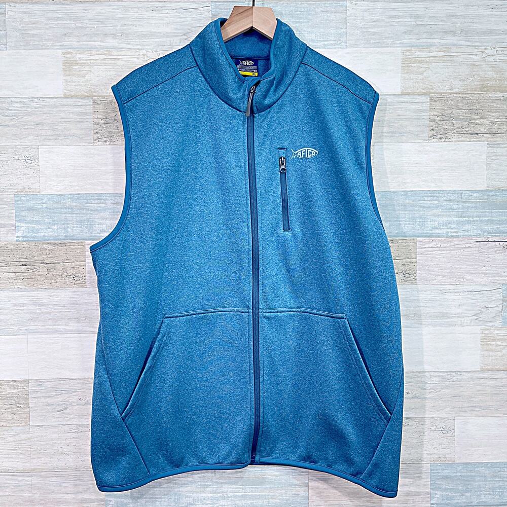 AFTCO Full Zip Performance Fleece Vest Blue Fishing Hiking Outdoors Mens XL